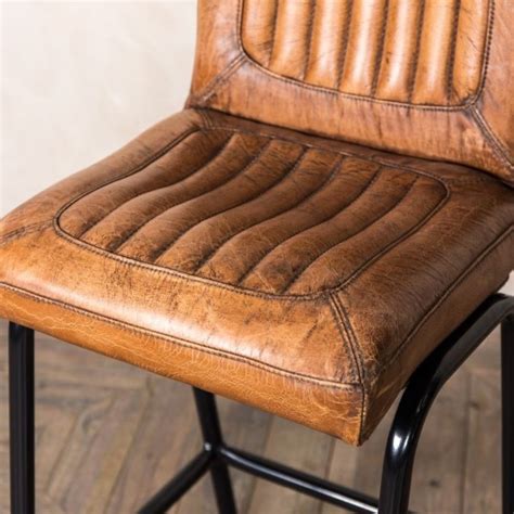 Jenson Distressed Leather Bar Stools -Tan - Trading Boundaries