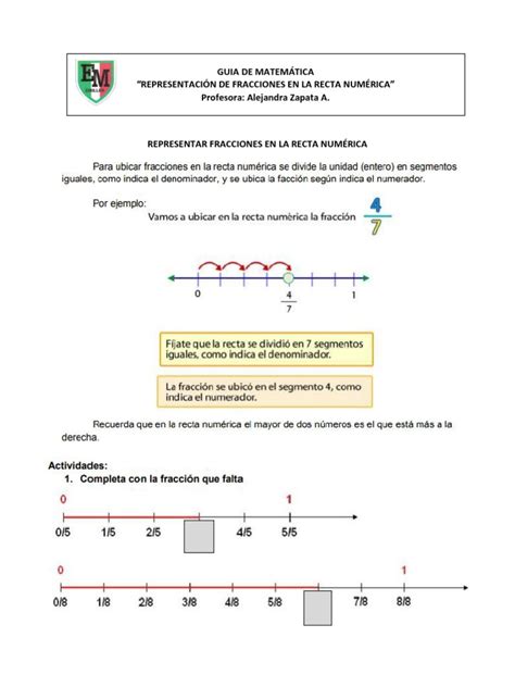 Guia De MatemÁtica Fracciones En La Recta Numerica Docx