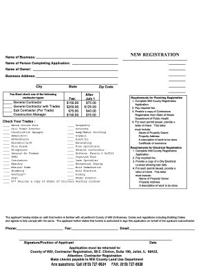 Fillable Online Will County Contractor Registration Application Fax