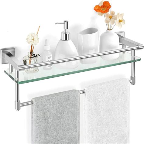 Rebrilliant Bathroom Glass Shelf Towel Rack Shelf Glass Organizer Wall Mounted Bathroom Storage