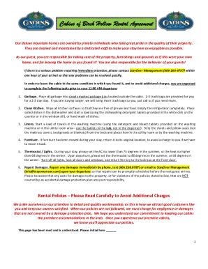 Fillable Online Cabins Of Birch Hollow Revised Rental Agreement