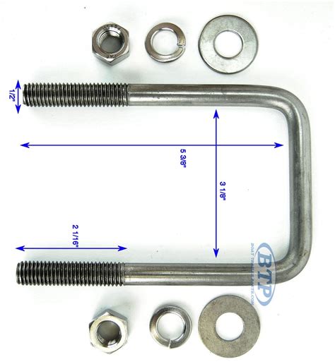 Stainless Steel Square Trailer U Bolt 1 2 Inch X 3 Inch X 5 5 16 Inch