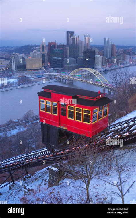 DUQUESNE INCLINE RED CABLE CAR MOUNT WASHINGTON PITTSBURGH SKYLINE ...