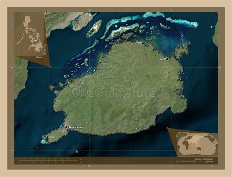 Bohol Philippines Low Res Satellite Labelled Points Of Cities Stock