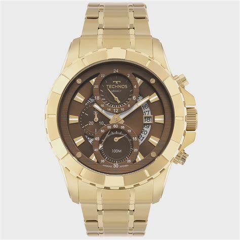 Relógio technos Legacy masculino marrom dourado JS15EMS 1M Submarino