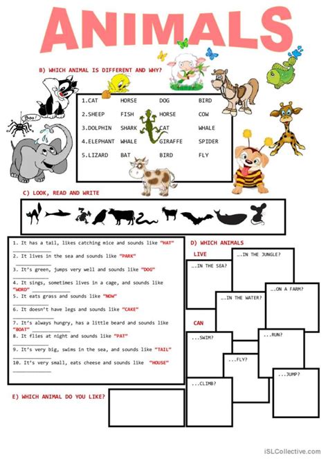 Animals English Esl Worksheets Pdf And Doc