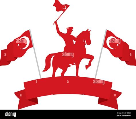 Turkish Military On Horse With Turkey Flags Emblem Frame Vector