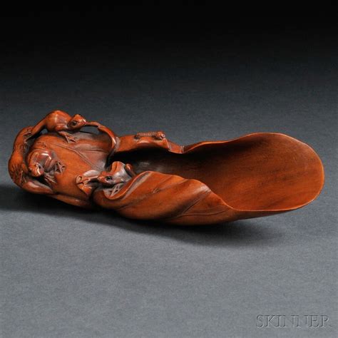 Boxwood Tea Scoop Japan 19th Century Depicting A Curled Lotus Leaf