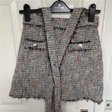 Zara Tweed Pinafore Mini Skirt With Suspenders Size Depop