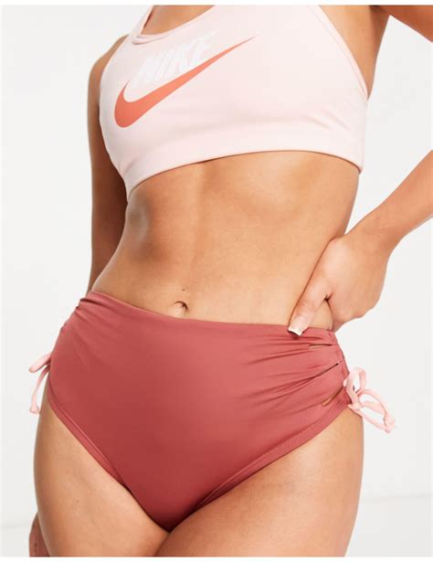 Nike High Waist Cheeky Bikini Bottom In Red Lyst