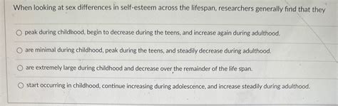 Solved When Looking At Sex Differences In Self Esteem Across Chegg