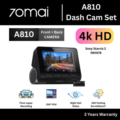 70mai Dash Cam 4K A810 Sony Starvis 2 IMX678 Dual Channel HDR FRONT