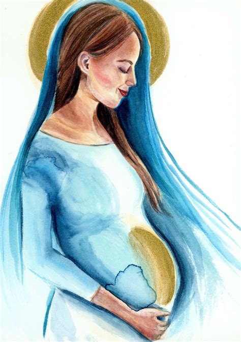 Mary Pregnant With Jesus Watercolor Fine Art Print | Etsy