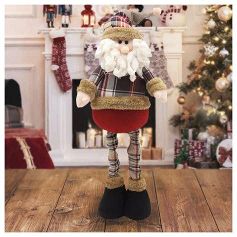 Decoração Boneco Natal Papai Noel Xadrez Perna Ajustável 43cm Leroy