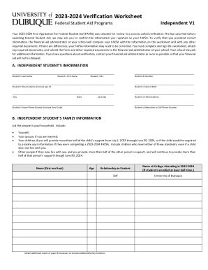 Fillable Online 20232024 V1 Verification Worksheet Independent Student