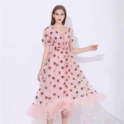 Plus Size Sweet Strawberry Tulle Dress Sequin Maxi Dress Etsy