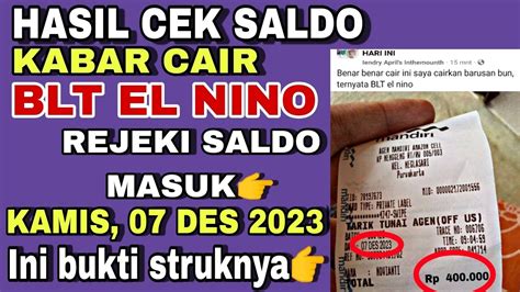 Cek Saldo BLT El Nino Sore Ini Tanggal 07 Desember 2023 3 Bank Ini