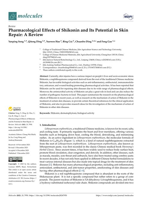 Pdf Pharmacological Effects Of Shikonin And Its Potential In Skin