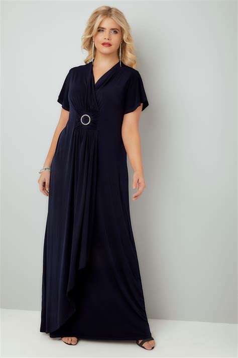 Navy Layered Maxi Dress With Ring Detail Plus Size 16 To 32