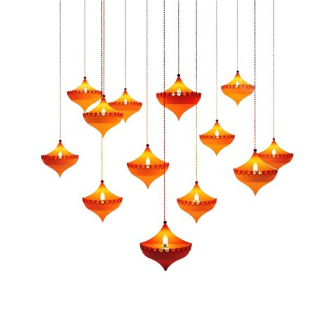 Orange Diwali Festival Card With Hanging Diya Lamps Hanging Diya