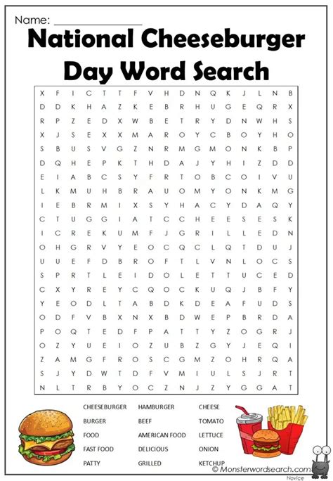 National Cheeseburger Day Word Search Words Word Search Printables