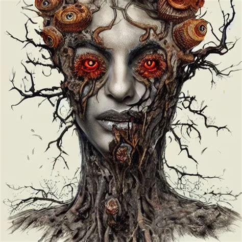 Rotten Tree Spirit Dryad With A Beautiful Face And Stable Diffusion