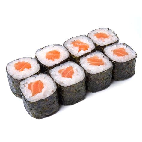 Sake Maki Japanese Roll With Salmon Isolated On White Background Stock