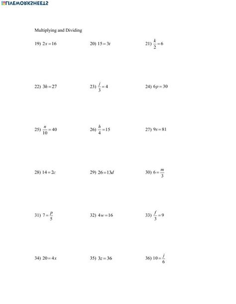 Mulitpying And Dividing One Step Equations Worksheet Live Worksheets