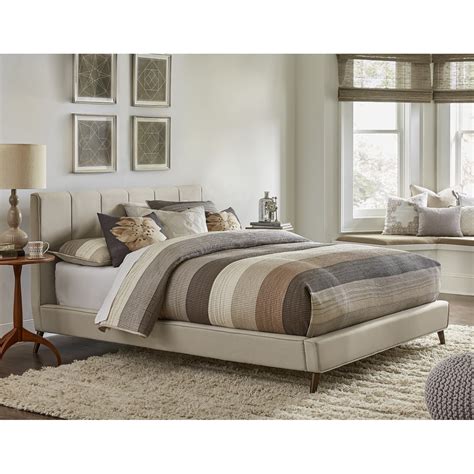 Contemporary Beige Queen Upholstered Platform Bed