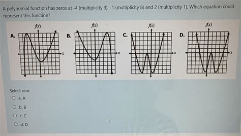 A Polynomial Function Has Zeros At 4 Multiplicity 3 1 Multiplicity 8 And 2 Multiplicity