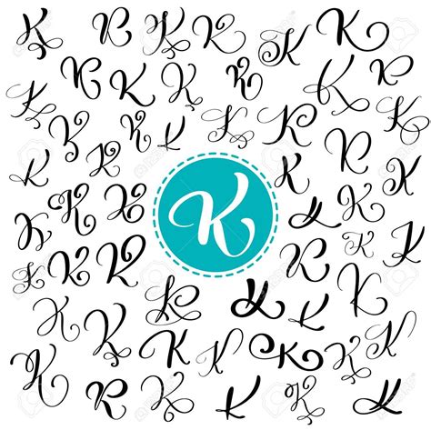 Set Of Hand Drawn Vector Calligraphy Letter K Script Font Isolated Letters Written With Ink