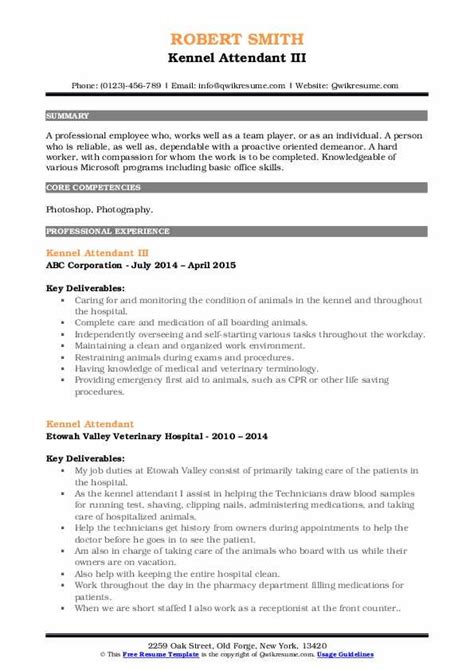 Kennel Attendant Resume Samples Qwikresume