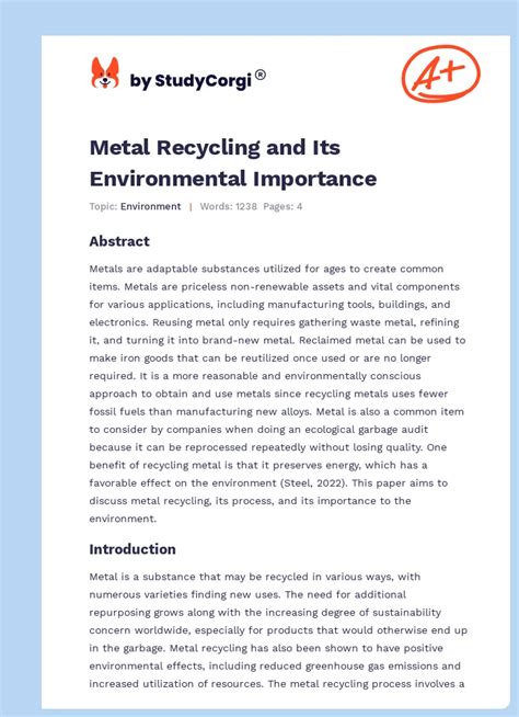 Metal Recycling And Its Environmental Importance Free Essay Example