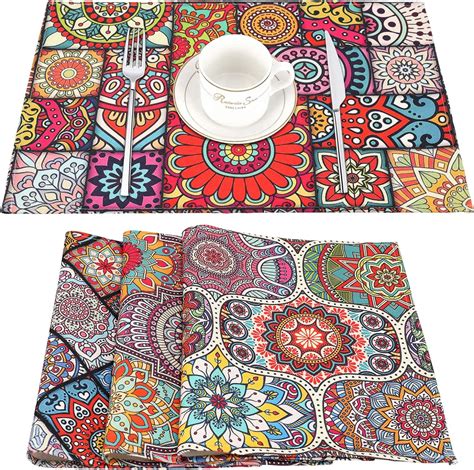 Tischset Boho Mandala Dekoratives Platzset Baumwolle Leinen Tischsets