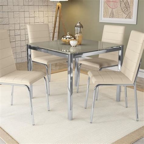 Kit Conjunto Mesa Quadrada 4 Cadeiras 90 X 90 Cm Sala De Jantar Cozinha