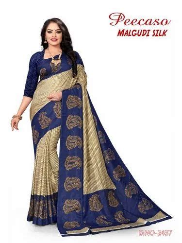 Printed Daily Wear Malgudi Silk Uniform Saree 6 3 M With Blouse Piece