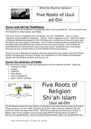 5 Roots Of Religion Shiah Islam Aqa Teaching Resources