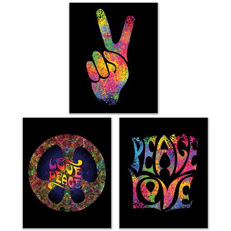 Buy Hippie Peace Love Wall Art Decor Prints - Set of 3 (8x10) Inch ...