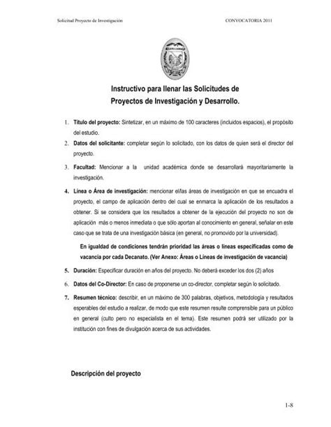 Instructivo Para Llenar SOLICITUD Proyectos De Investigacion Y