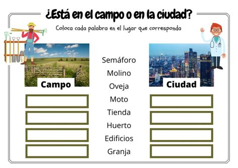 Está en el campo o en la ciudad worksheet Espacio rural y urbano