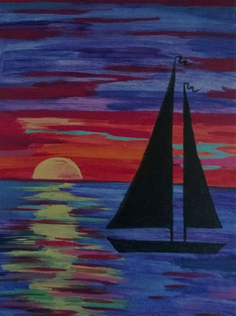 Sailboat Acrylic Painting at Sunset