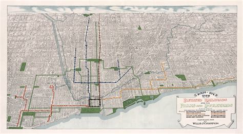 Chicago Birds Eye View Parks And Railroads Map 1908 — Vitali Map Co