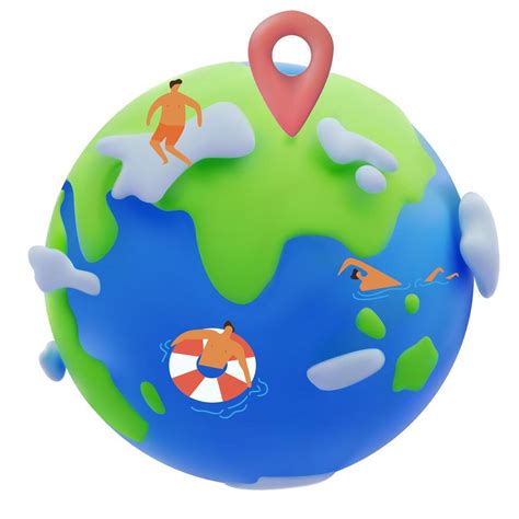 Cartoon Planet Earth 3d Icon White Flat People On The Water On White