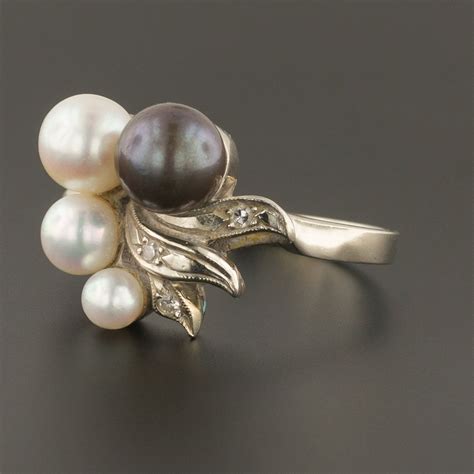 Vintage 14k Gold Pearl & Diamond Ring | Diamond and Pearl Ring ...