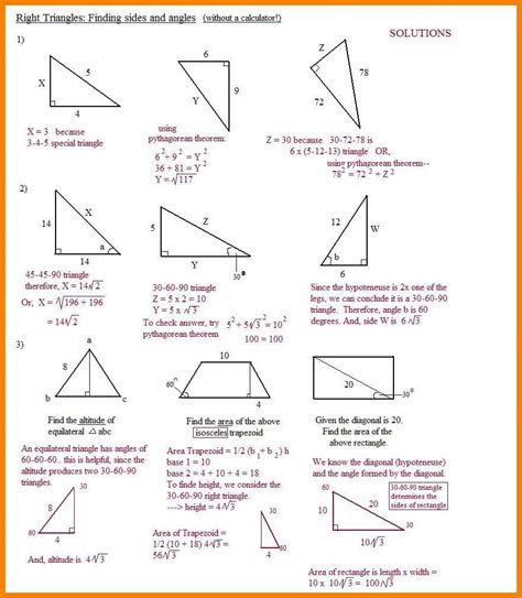 Special Right Triangles Worksheet 30 60 90 Answers