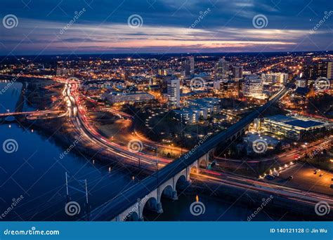 Aerial Of Sunset In New Brunswick New Jersey Stock Photo Image Of