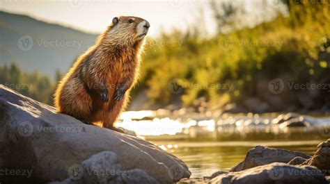 Close-up photo of a Marmot looking in their habitat. Generative AI ...