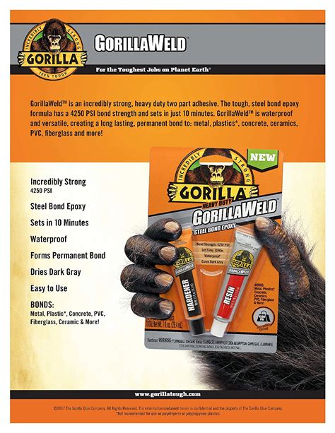 Gorilla® 4330101 Heavy Duty Gorillaweld™ Steel Bond Epoxy 2 Part Toolbox Supply