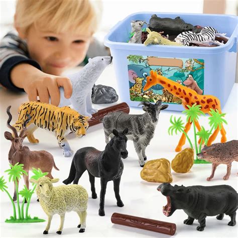 44Pcs Wild Animals Toy Simulation Animals Model Children Early Learning Cognitive Toy Playing ...