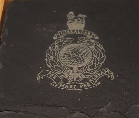 Royal Marines Set Of 4 Welsh Slate Coasters Complete With Wood Holder